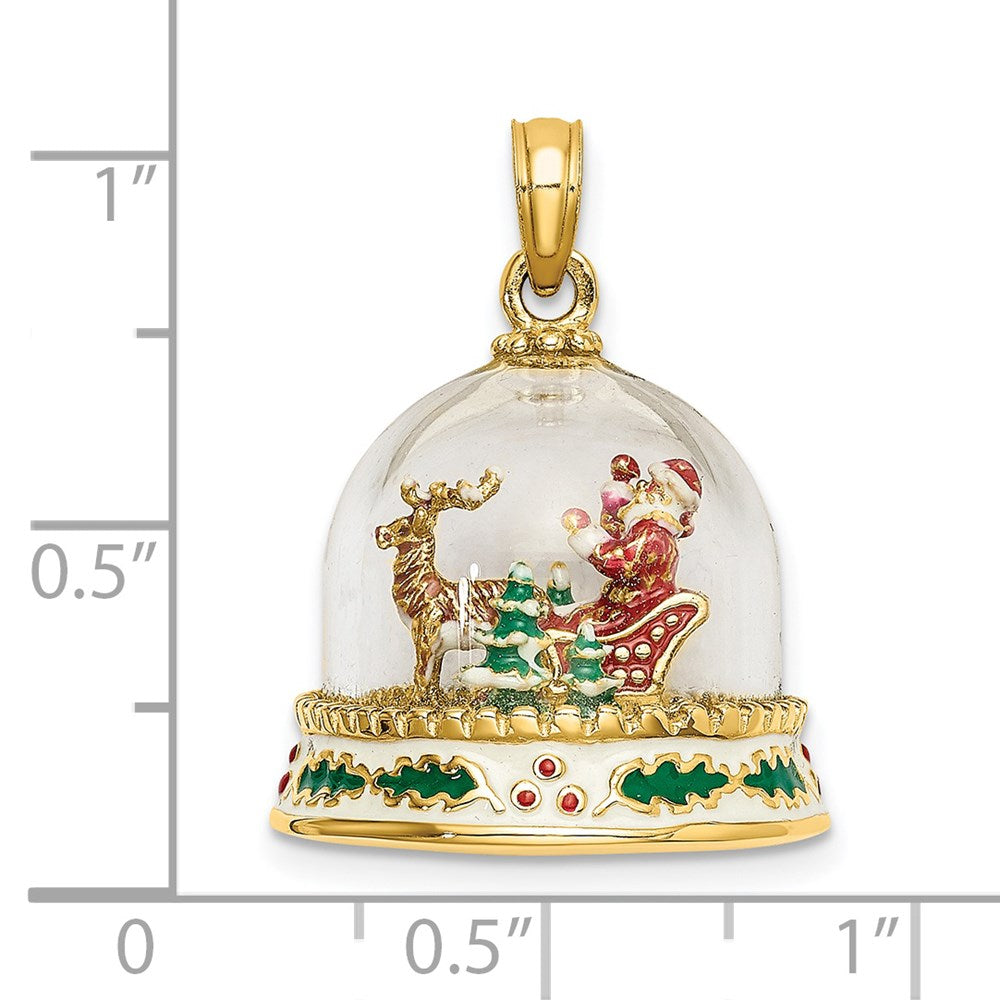 14K Gelbgold 3-d Emailliert Weihnachten Snow Globe Charm