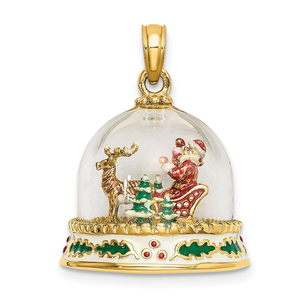 14K Gelbgold 3-d Emailliert Weihnachten Snow Globe Charm