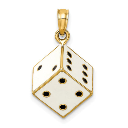 14K Gelbgold 3-D Emaille-Würfel-Charm