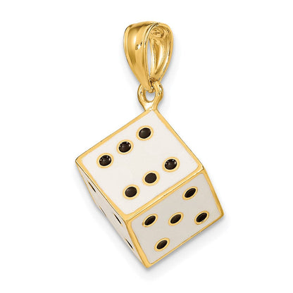14K Gelbgold 3-D Emaille-Würfel-Charm