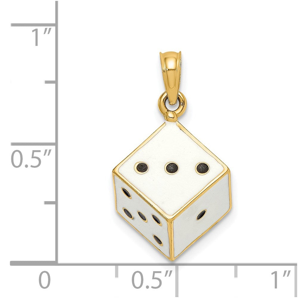 14K Gelbgold 3-D Emaille-Würfel-Charm