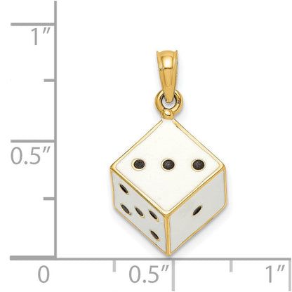 14K Gelbgold 3-D Emaille-Würfel-Charm