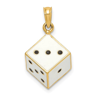14K Gelbgold 3-D Emaille-Würfel-Charm