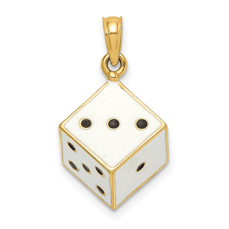 14K Gelbgold 3-D Emaille-Würfel-Charm