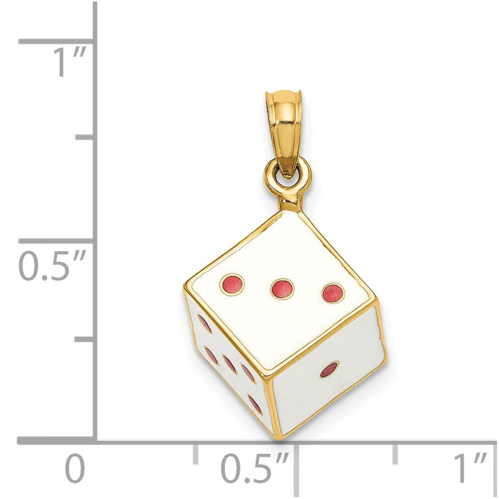 14K Gelbgold 3-D-Emaille-Würfel-Charm