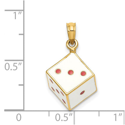 14K Gelbgold 3-D-Emaille-Würfel-Charm