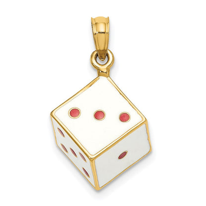 14K Gelbgold 3-D-Emaille-Würfel-Charm