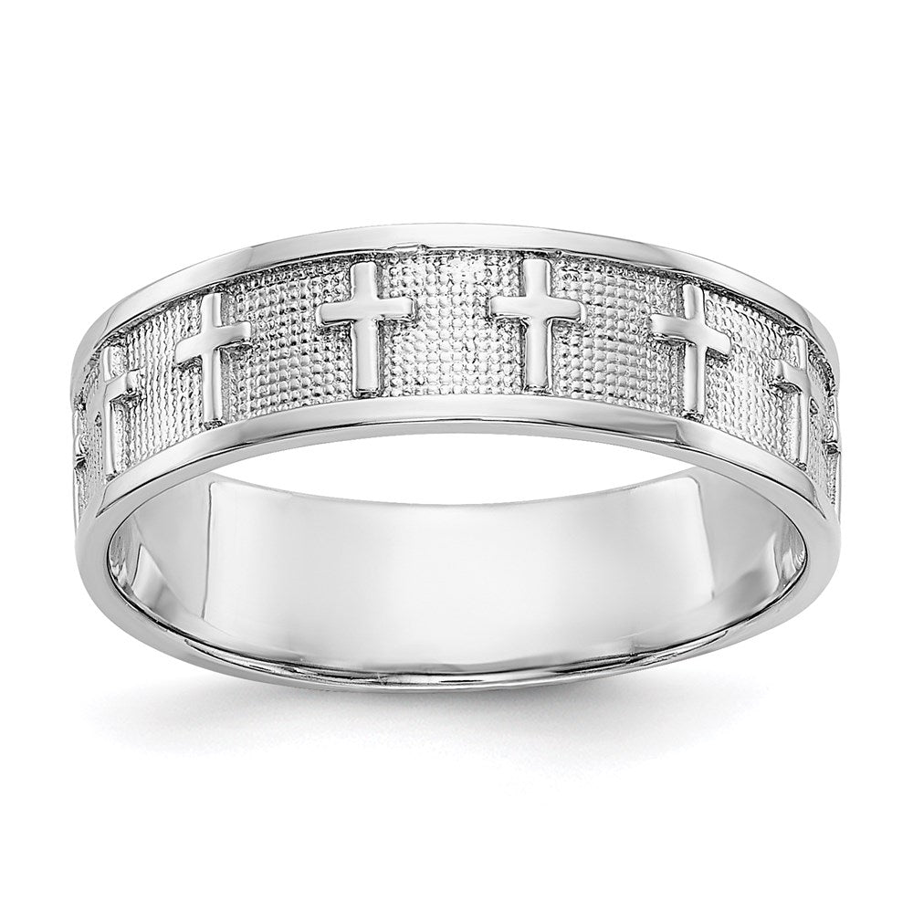14K Weißgold Ring mit Kreuz, poliert & satiniert