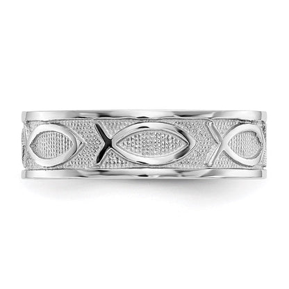 14K Weißgold Ring mit Fisch-Ichthus, poliert und satiniert
