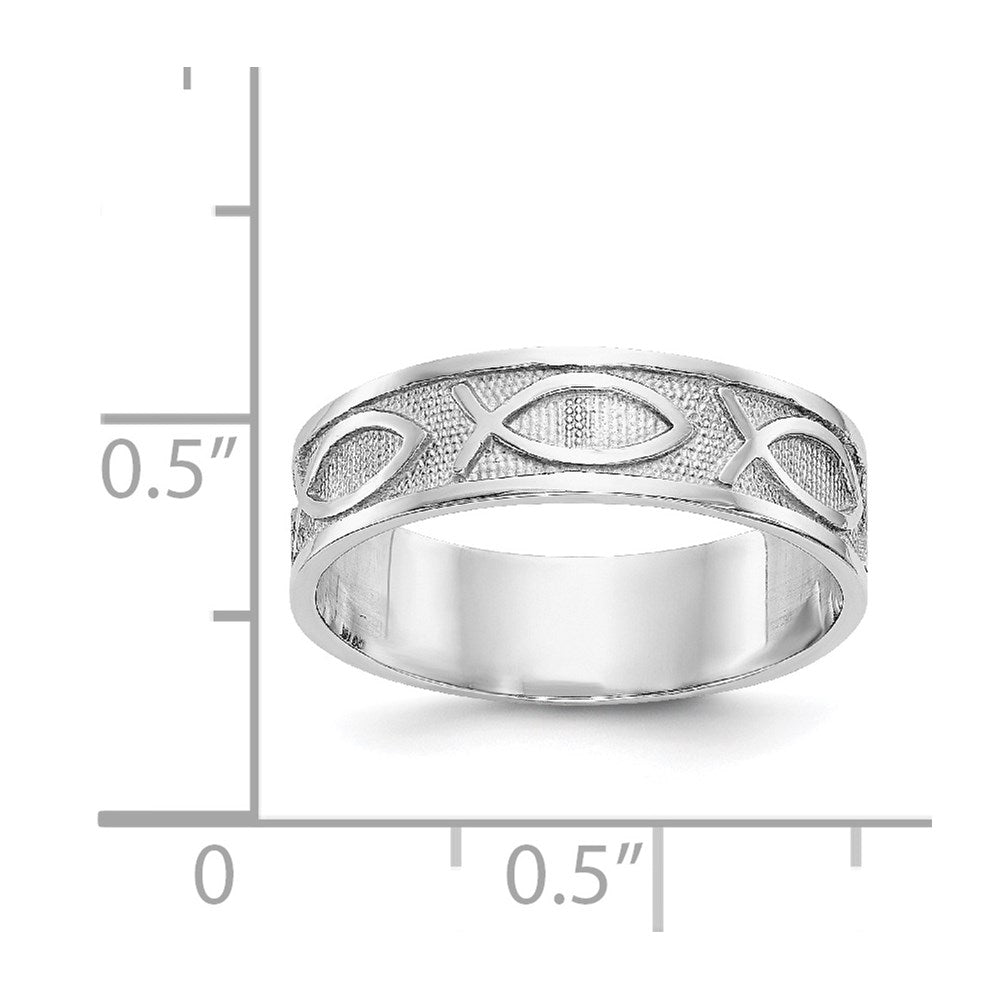 14K Weißgold Ring mit Fisch-Ichthus, poliert und satiniert