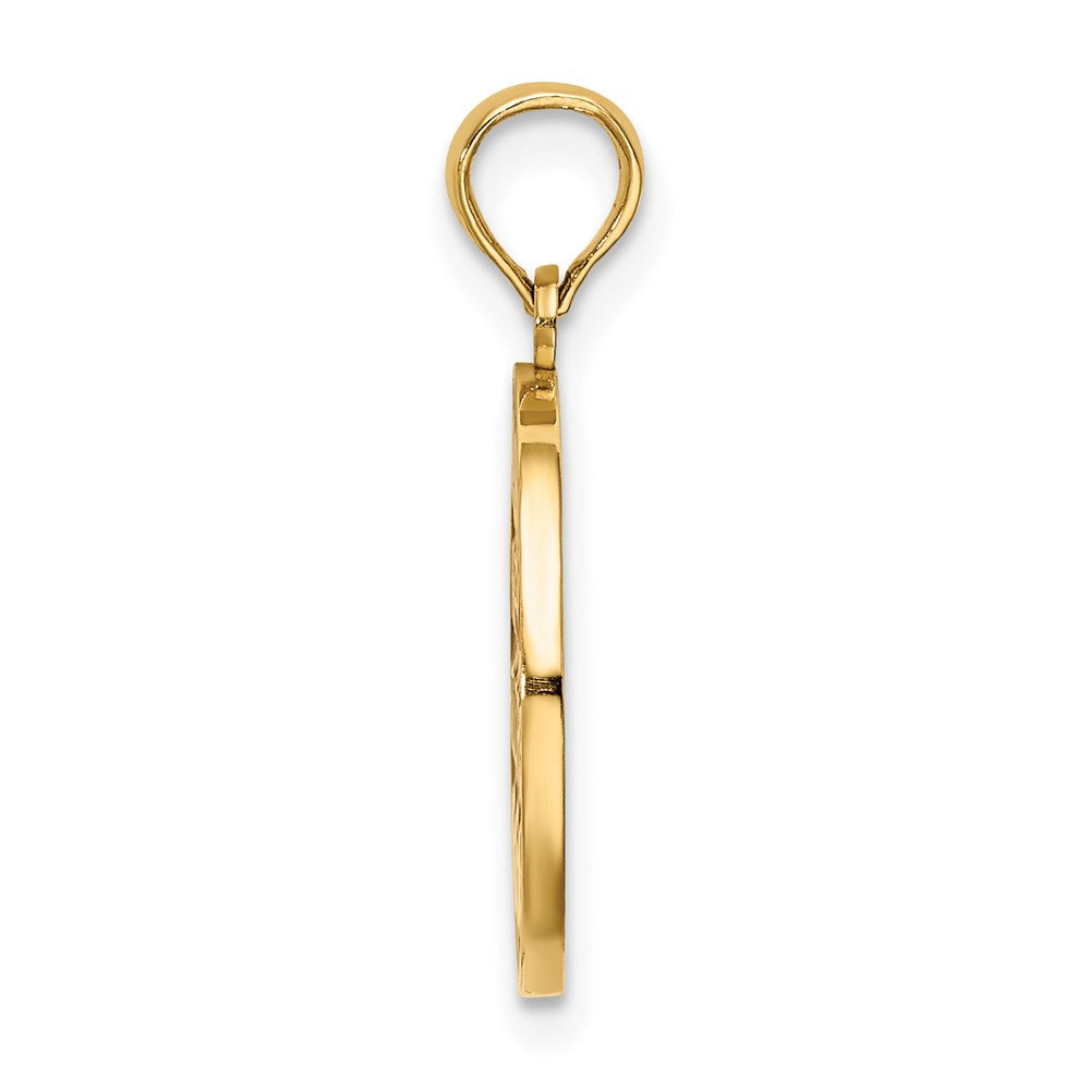 14 Karat Gelbgold mit Emaille „HAPPY HOLIDAYS“ mit Stechpalme auf rundem Scheiben-Charm