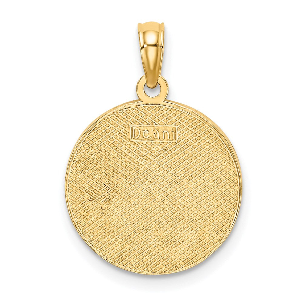 14 Karat Gelbgold mit Emaille „HAPPY HOLIDAYS“ mit Stechpalme auf rundem Scheiben-Charm