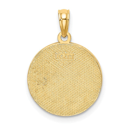 14 Karat Gelbgold mit Emaille „HAPPY HOLIDAYS“ mit Stechpalme auf rundem Scheiben-Charm