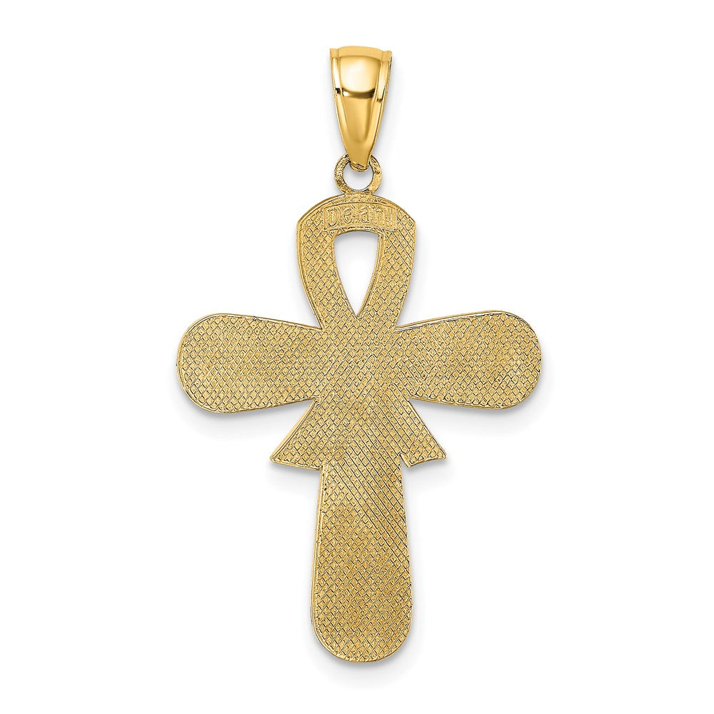 14K Gelbgold Emaille Rosa Schleife Breast Cancer Kreuz