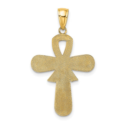 14K Gelbgold Emaille Rosa Schleife Breast Cancer Kreuz
