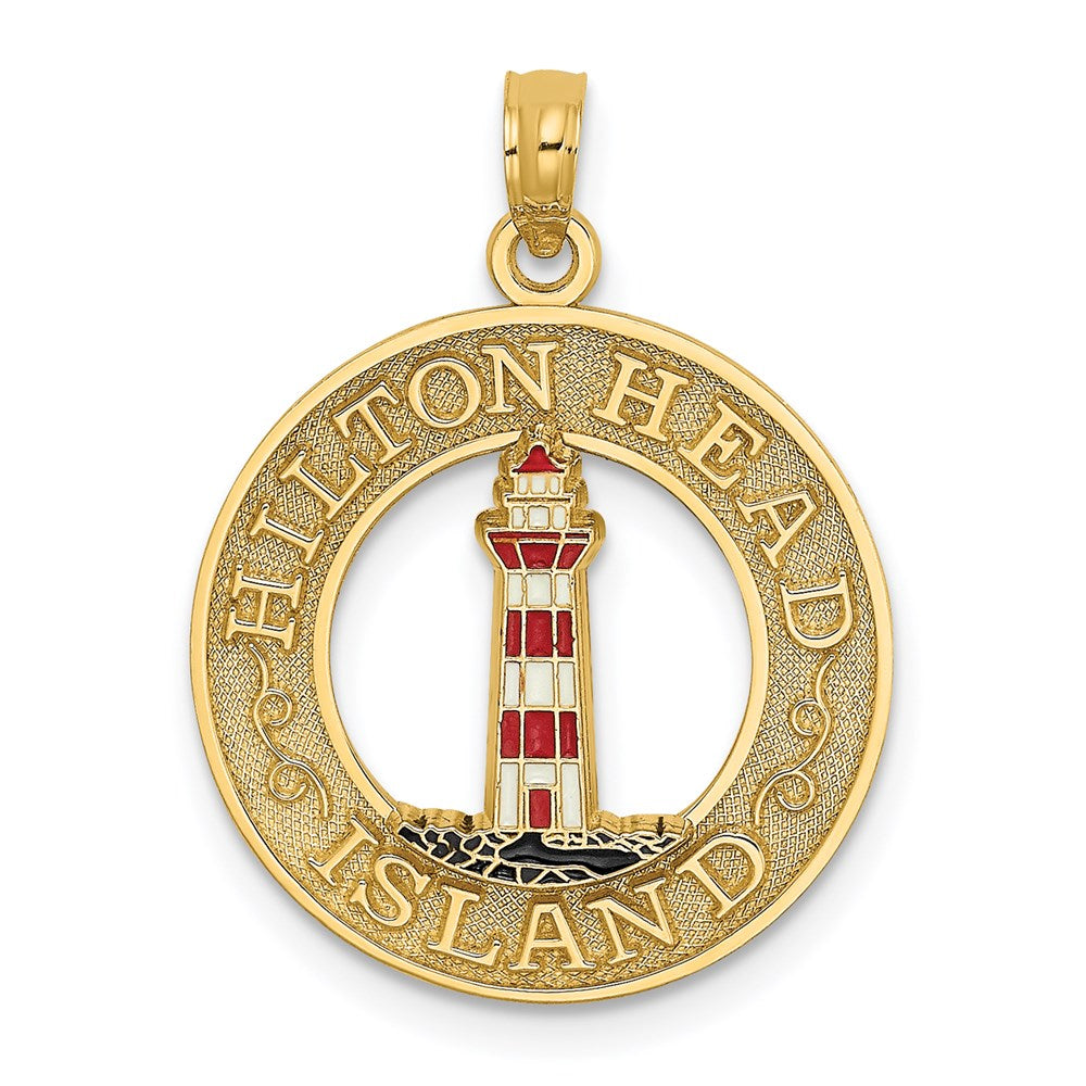 14K Gelbgold HILTON HEAD Emaille-Leuchtturm-Kreis-Charm