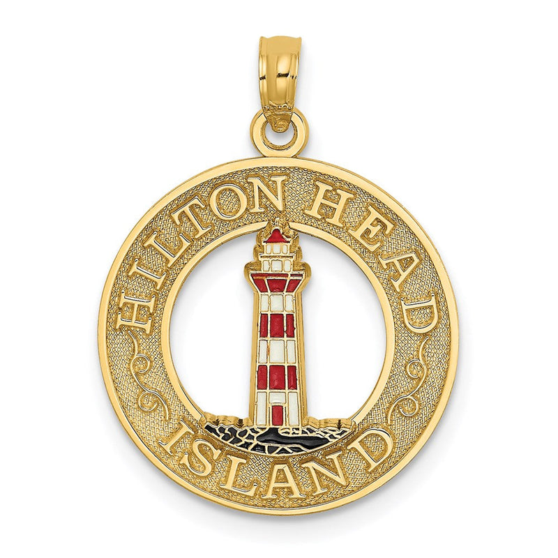 14K Gelbgold HILTON HEAD Emaille-Leuchtturm-Kreis-Charm