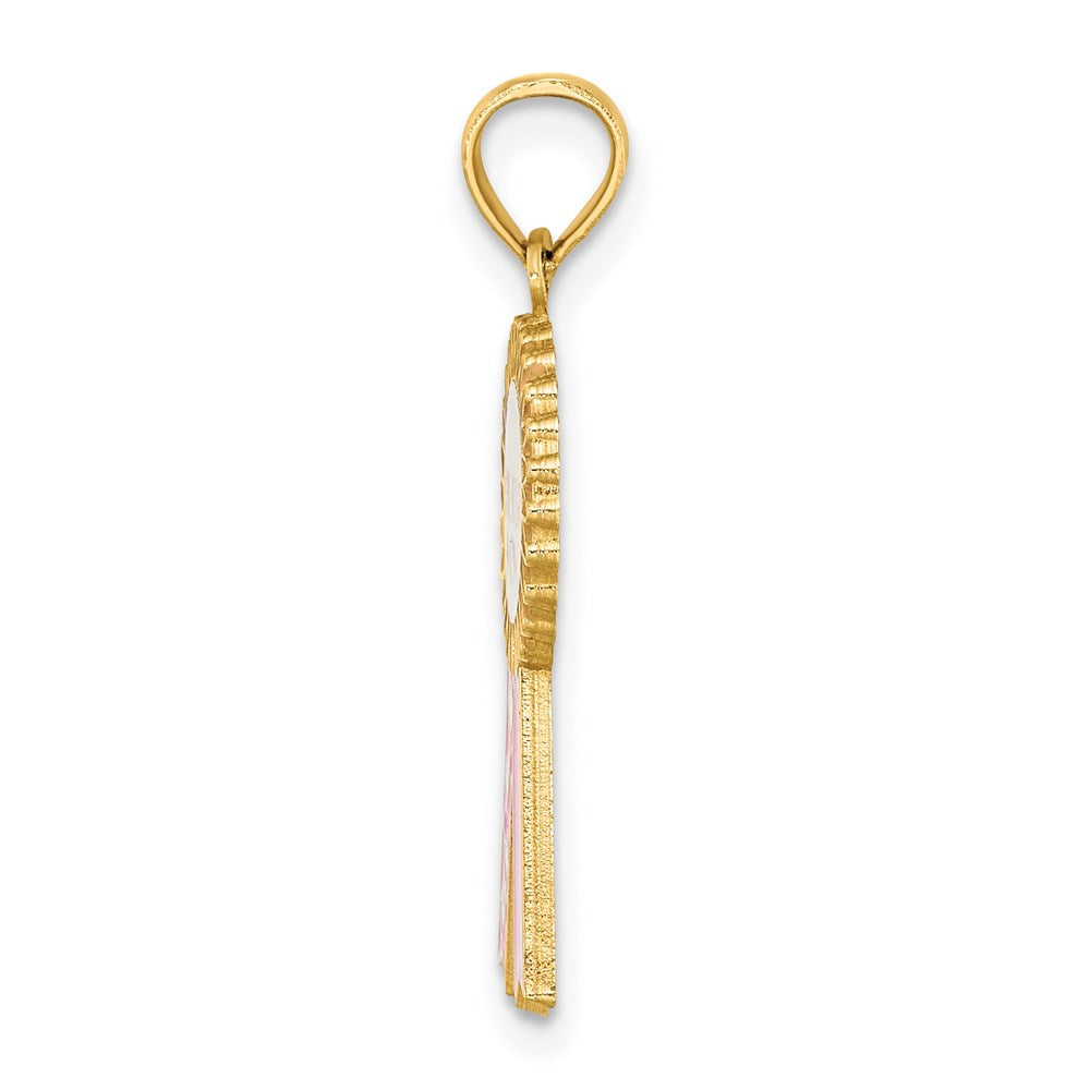 14K Gelbgold Charm "GREATEST MOM" mit Emaille und pinker Schleife