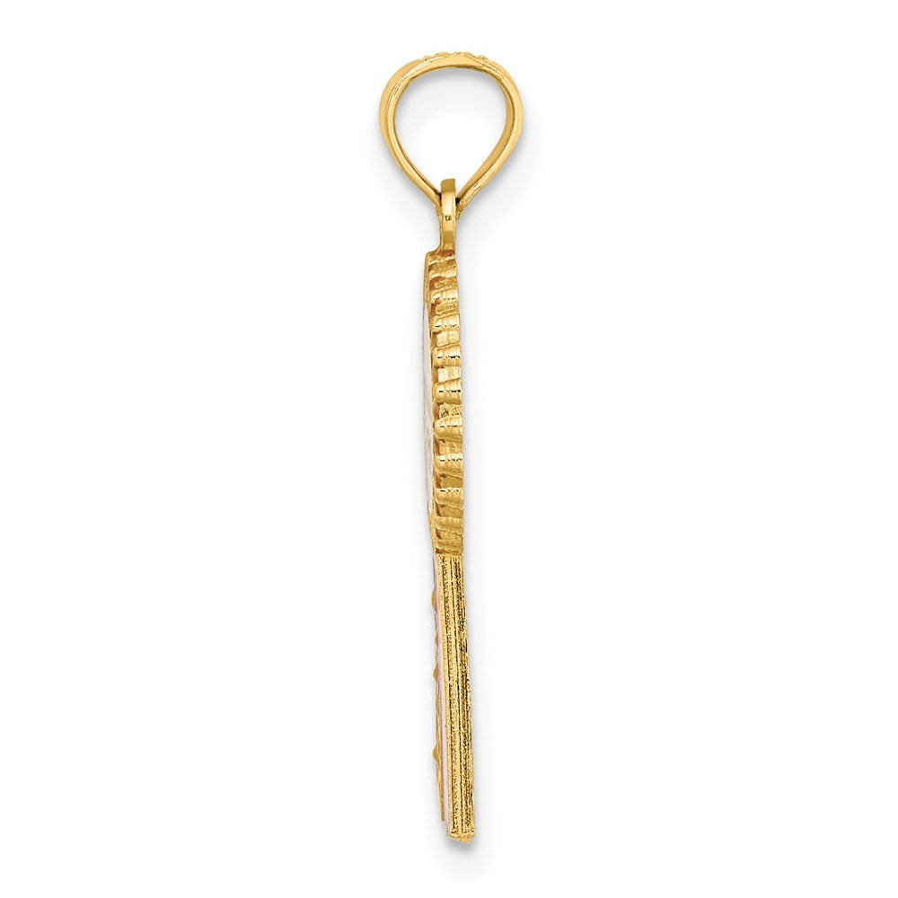 14K Gelbgold Emaille Geburtstag Mädchen Rosa Schleife Charm