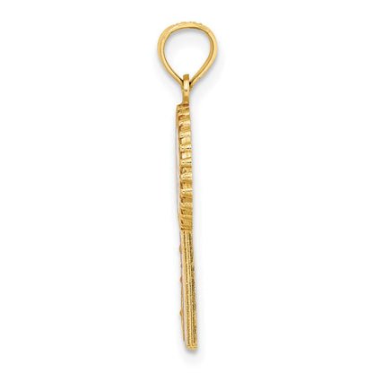 14K Gelbgold Emaille Geburtstag Mädchen Rosa Schleife Charm