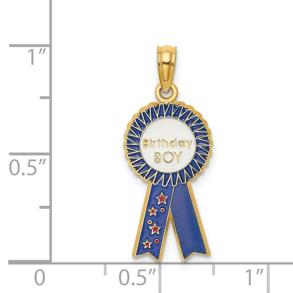 14k Gelbgold Emaille „BIRTHDAY BOY“ Charm mit blauem Band