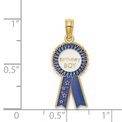 14k Gelbgold Emaille „BIRTHDAY BOY“ Charm mit blauem Band