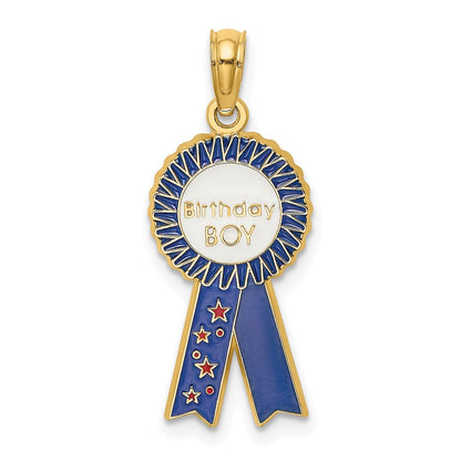 14k Gelbgold Emaille „BIRTHDAY BOY“ Charm mit blauem Band