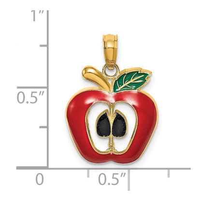 14K Gelbgold mit Emaille 2-D-Cut-Out-Apfel-Charm