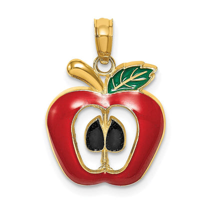 14K Gelbgold mit Emaille 2-D-Cut-Out-Apfel-Charm