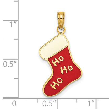 14K Gelbgold Emaille „HO HO HO“ Weihnachtsstrumpf-Charm