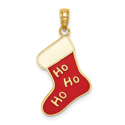14K Gelbgold Emaille „HO HO HO“ Weihnachtsstrumpf-Charm