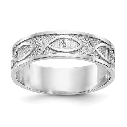 14K Weißgold Ring mit Fisch-Ichthus, poliert und satiniert