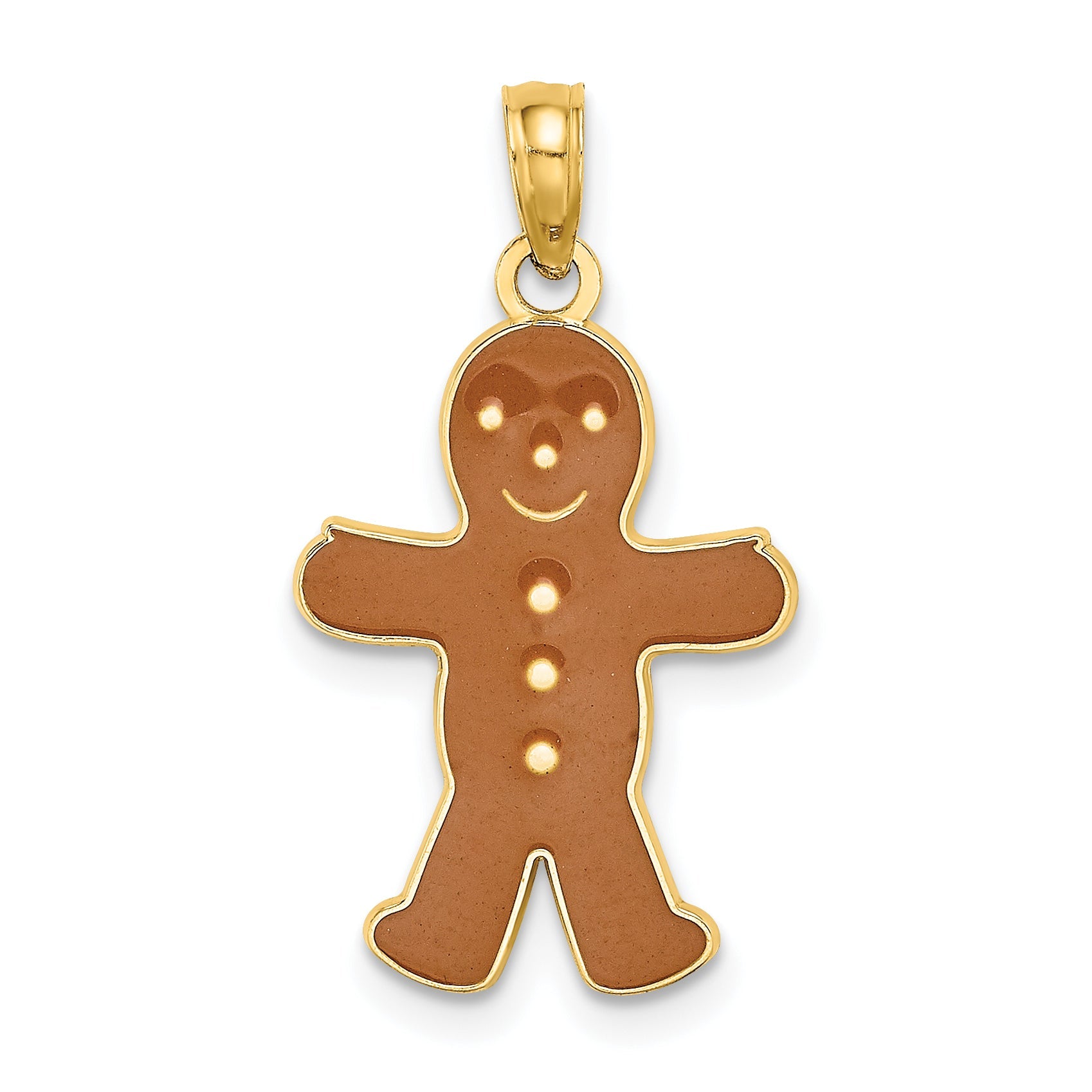 14K Gelbgold 3-d Emailliert Gingerbread Man Charm