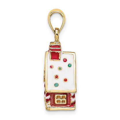 14K Gelbgold 3-D Emaille-Lebkuchenhaus-Charm