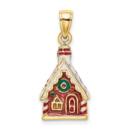 14K Gelbgold 3-D Emaille-Lebkuchenhaus-Charm