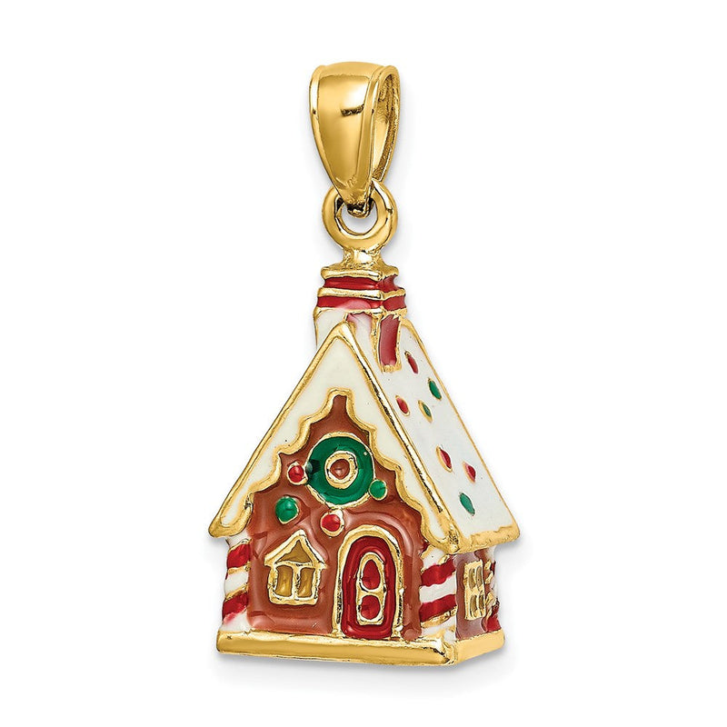 14K Gelbgold 3-D Emaille-Lebkuchenhaus-Charm