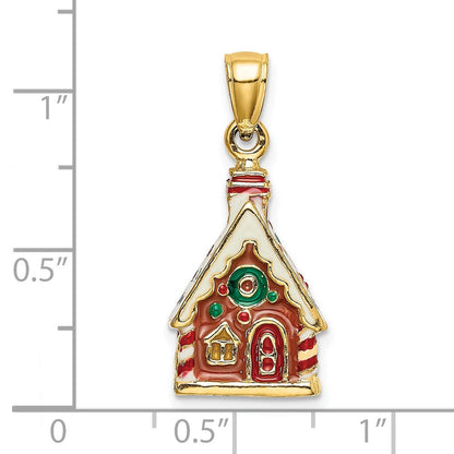 14K Gelbgold 3-D Emaille-Lebkuchenhaus-Charm