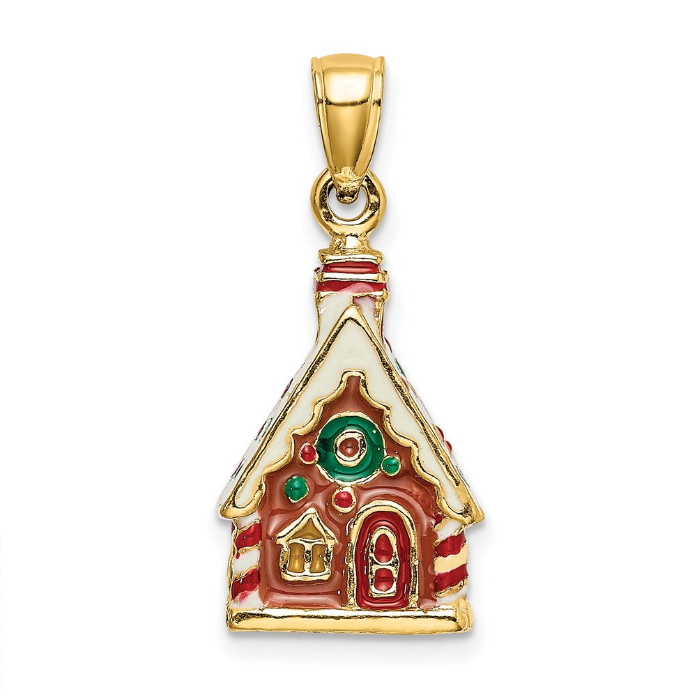 14K Gelbgold 3-D Emaille-Lebkuchenhaus-Charm