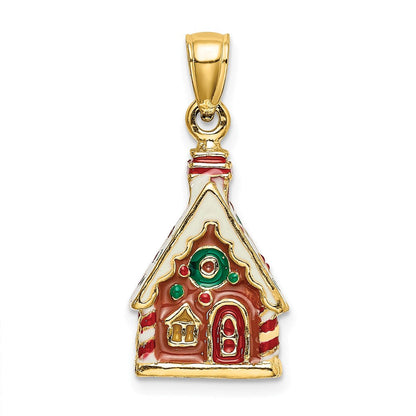 14K Gelbgold 3-D Emaille-Lebkuchenhaus-Charm