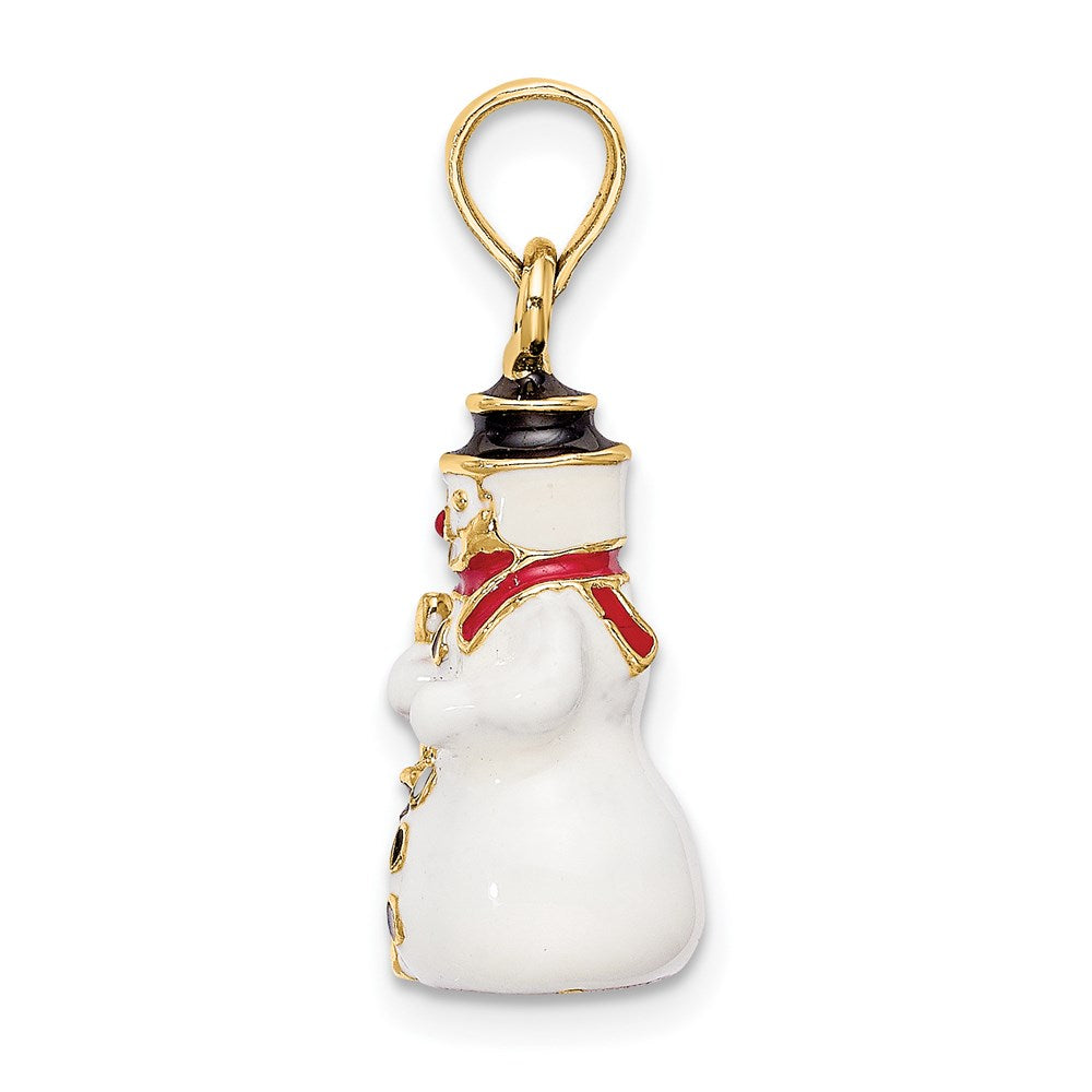 14 Karat Gelbgold 3-D-Emaille-Schneemann-Charm mit Besen
