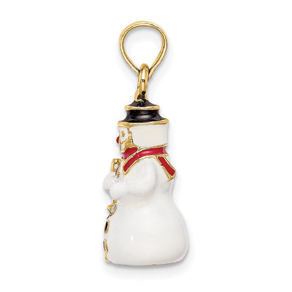 14 Karat Gelbgold 3-D-Emaille-Schneemann-Charm mit Besen