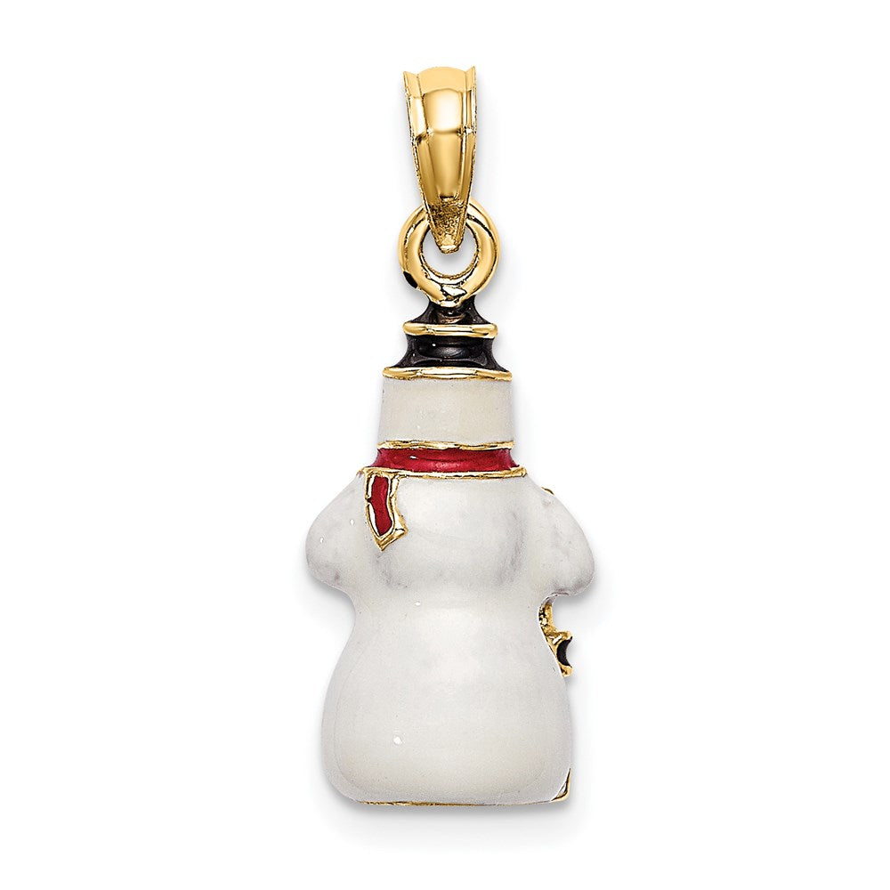 14 Karat Gelbgold 3-D-Emaille-Schneemann-Charm mit Besen