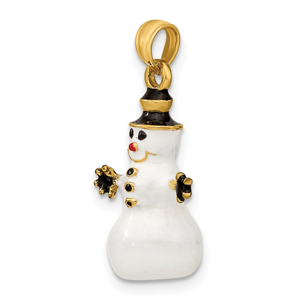 14K Gelbgold 3D-Emaille-Schneemann-Charm
