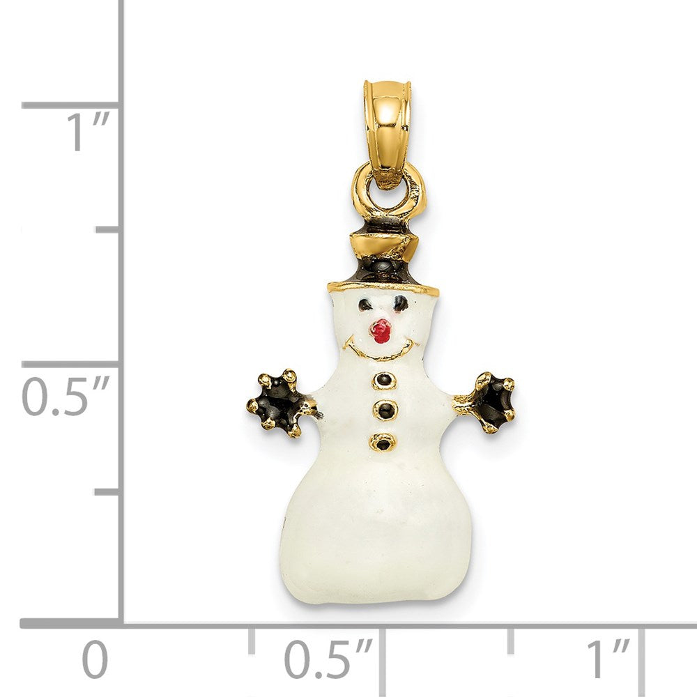 14K Gelbgold 3D-Emaille-Schneemann-Charm