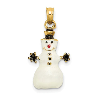 14K Gelbgold 3D-Emaille-Schneemann-Charm