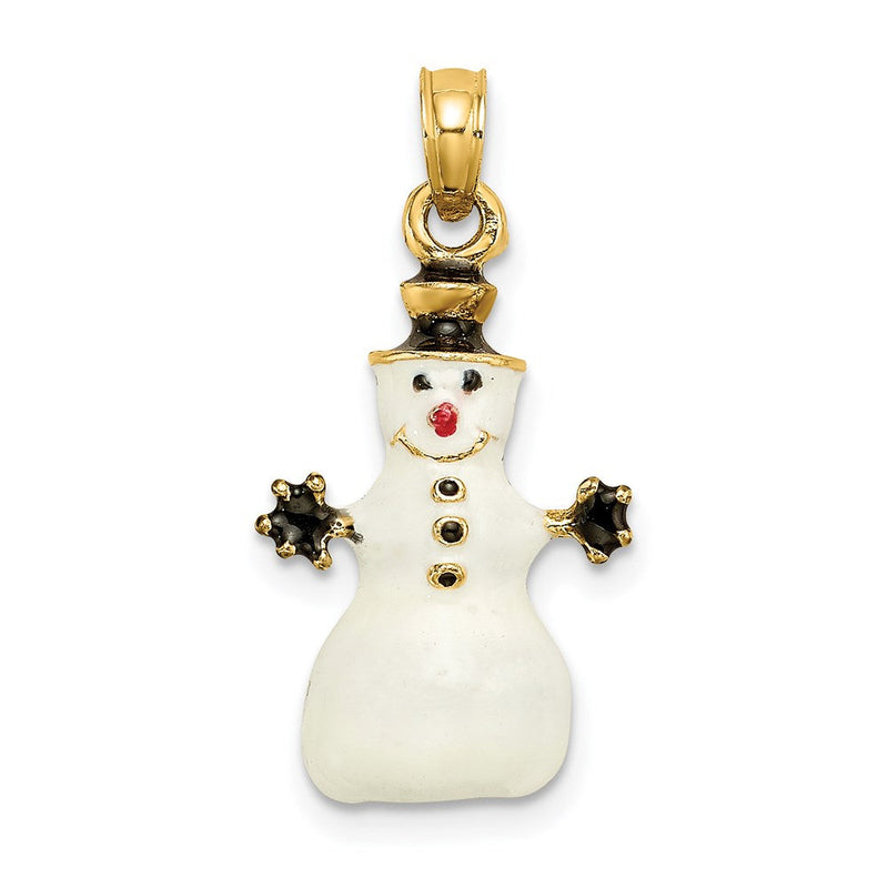 14K Gelbgold 3D-Emaille-Schneemann-Charm