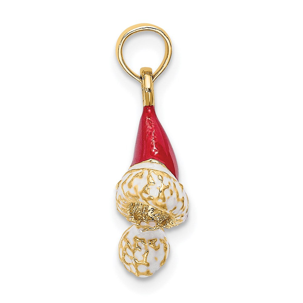 14K Gelbgold 3-D Weihnachtsmütze-Charm mit rotem und weißem Email