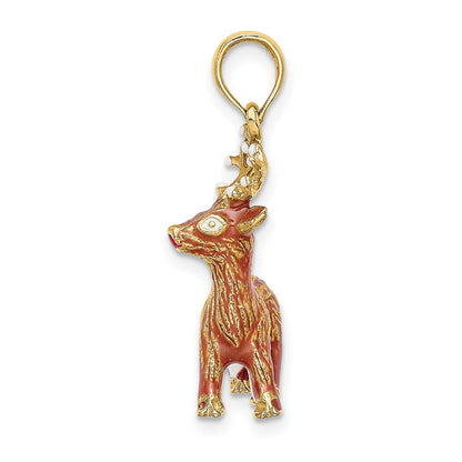 14K Gelbgold 3-D Emaille Rentier mit roter Nase Charm