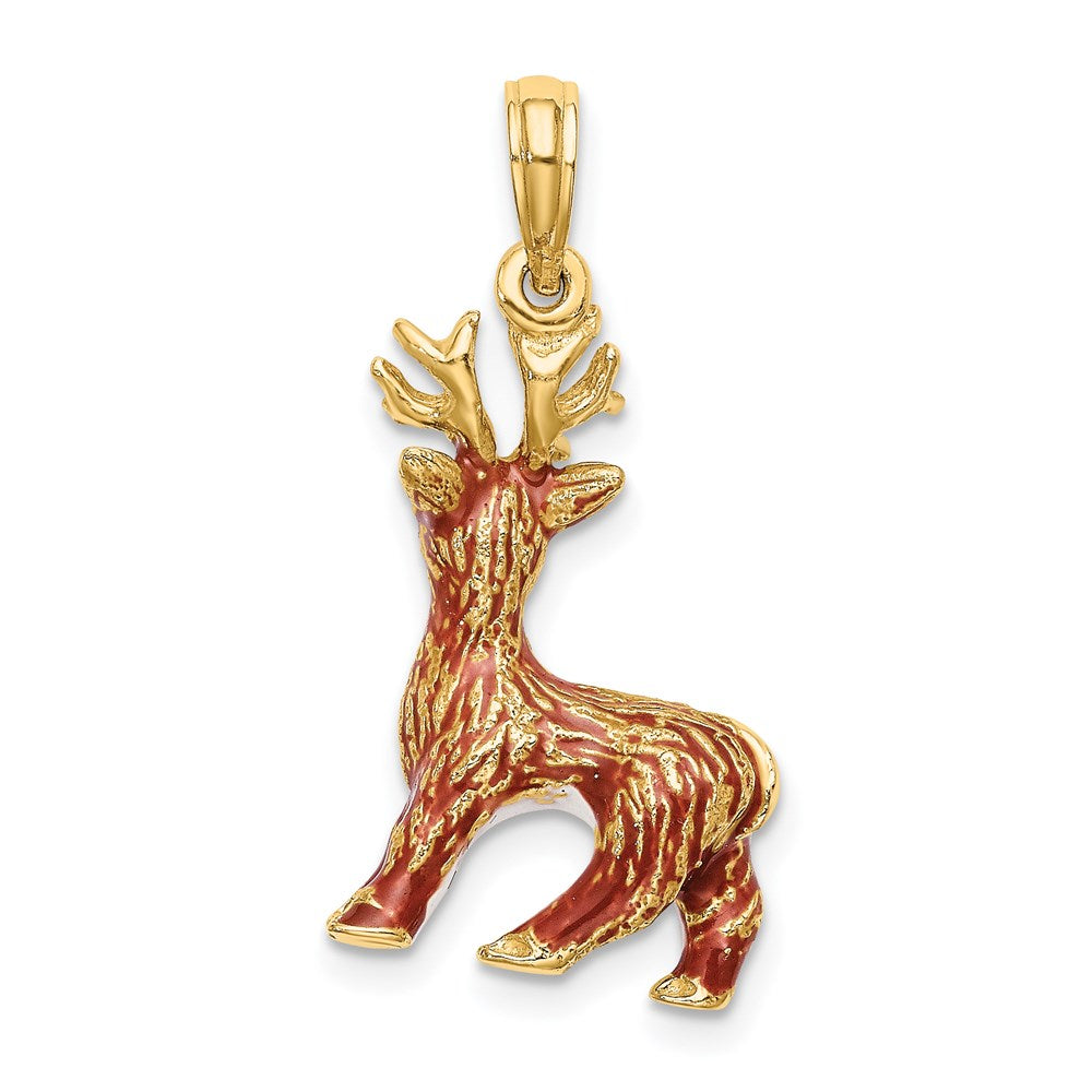 14K Gelbgold 3-D Emaille Rentier mit roter Nase Charm