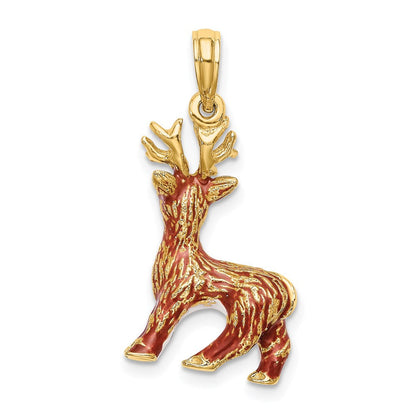 14K Gelbgold 3-D Emaille Rentier mit roter Nase Charm